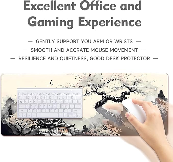 Gaming Mouse Pad Desk Pad XL Large Mouse Mat Keyboard Mat Office Desk Decor AccessoriesKeyboard Mat Office Desk Decor Accessories (Black and White Ink Painting)