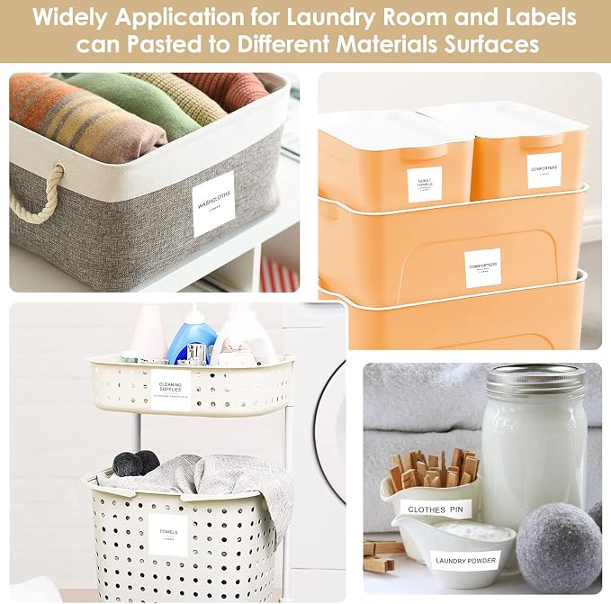 372 PCS Preprinted Minimalist Home Laundry Bathroom Labels for Organizing | Household Labels with DIY Blank Labels, Waterproof Oil Resistant Stickers for Bathroom Laundry Home Organization Supplies