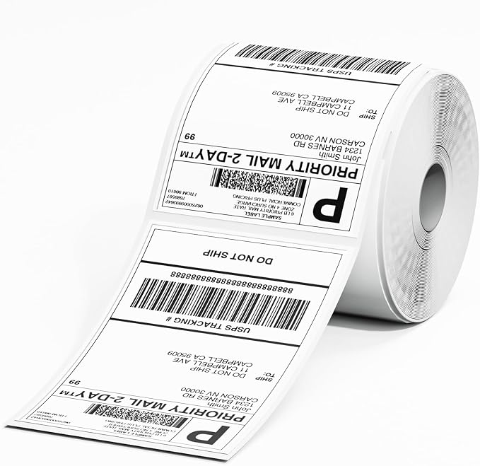 Phomemo 4X6 Thermal Labels - Shipping Labels, Thermal Printer Label, Roll Label for Shipping Label, Address, Mail, Compatible with Zebra, Munbyn, Rollo, Polono, Nelko, Pack of 500, White
