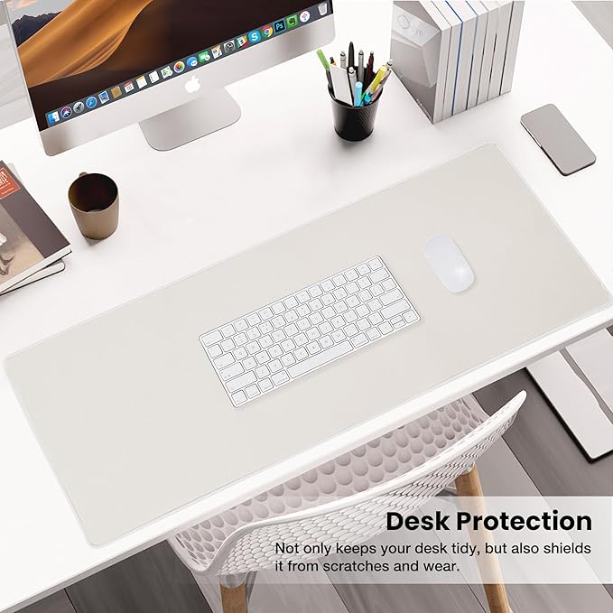 ALOANES Waterproof Mouse Pad with Durable Stitched Edge, XL Gaming Keyboard Pad, Non-Slip Rubber Base Mouse Mat, Extended Desk pad for Gamer, Office & Home, Beige Mousepad 27.6"x 11.8"x 0.12"
