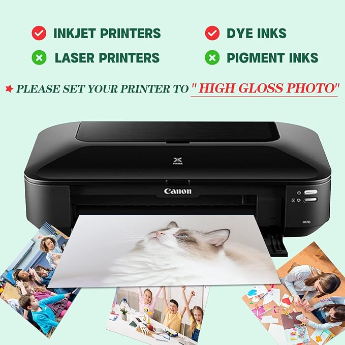 HTVRONT Glossy Photo Paper for Printer - 100 Sheets Inkjet Printer Paper for Chip Bag Paper, Instant Dry Glossy Photo Paper 8.5 x 11 180gsm