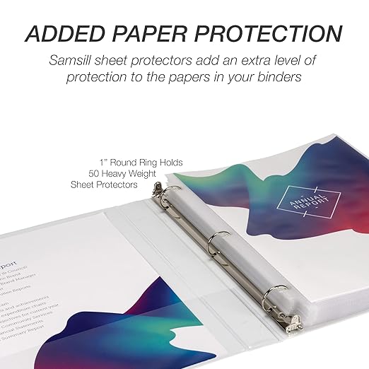 Samsill 1 Inch 3 Ring Binder, Economy Round Ring, Clear View Cover, 200 Sheet Capacity - for School, Home, Office - Pearl White