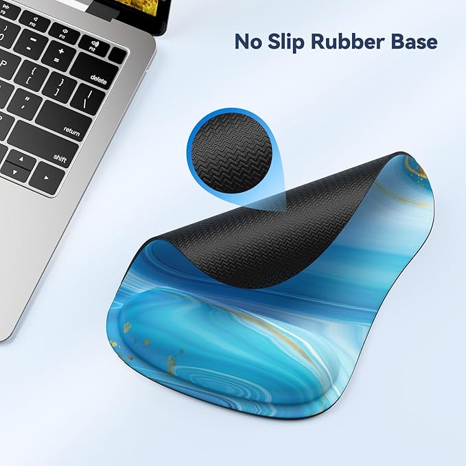 TECKNET Mouse Pad with Wrist Support, Ergonomic Gaming Mouse Pad Pain Relief, Portable Comfortable Mousepad for Computer, Laptop, Office, Home - Non-Slip Base, Waterproof Surface - Light Blue