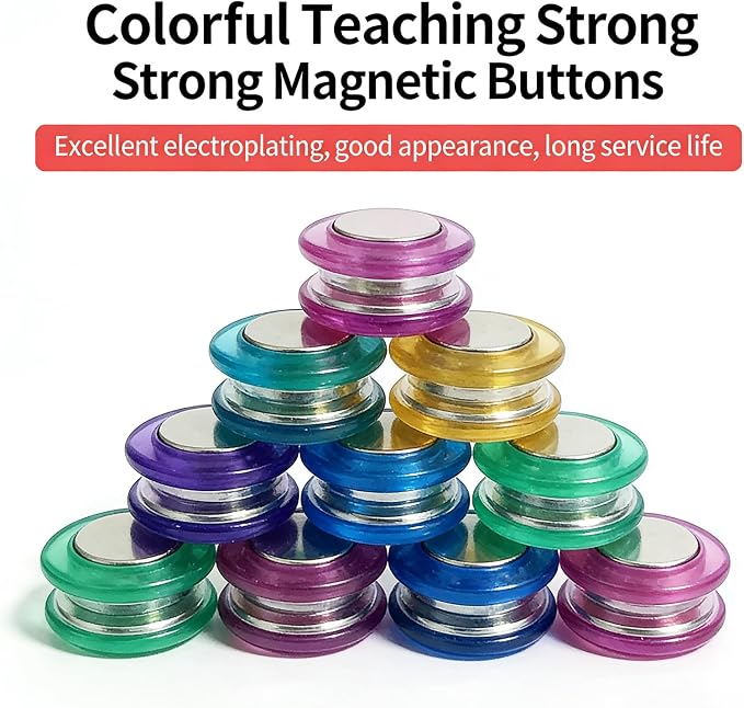 Round Plastic Fridge Magnets, 1.18 in/30mm, 45 Pcs, Translucent Multicolor, Heavy-Duty Magnetic Buttons, Push Pins for Refrigerator, Whiteboard, Office, Classroom, Locker Decoration
