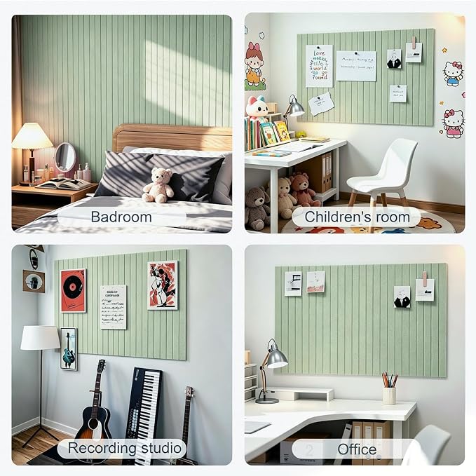 0.47" Thick Felt Pin Board 36"x24" Large Cork Board Alternative 6 Pack 11.81"x11.81"Felt Bulletin Board Wall Tiles Notice Board with 30 Pushpins for Home Office School(Fine-Sage)