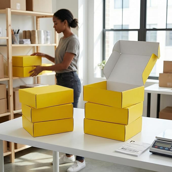 12x9x4 inch Shipping Boxes Set of 6 Yellow, Inner Size 11.6x8.6x3.6 inch Cardboard Box Mailers for Small Business Packaging Mailing or Gift Wrapping Giving