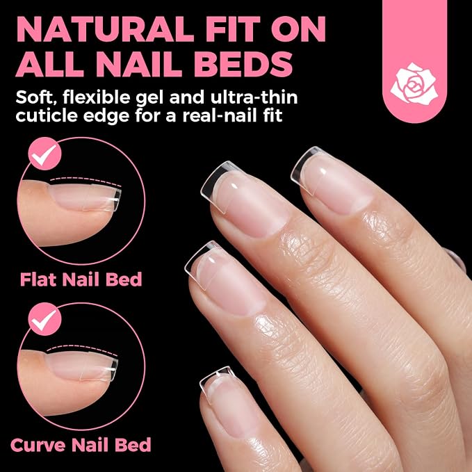 UNA GELLA Short Square Gel Nail Tips Half Cover 504PCS Pre-buff Acrylic Tip | Clear False Fake Nails No C Curve DIY French Style Nail Extentions Art Salon 12 Sizes Ideal for Daily Wear