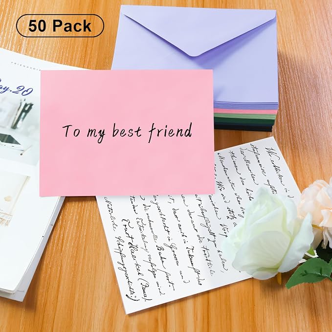 50 Pack A7 Envelopes, Pink Greeting Card Envelopes Self Seal, 5.24 x 7.24 in Envelopes for Birthday Graduation Baby Shower Wedding Invitation Cards