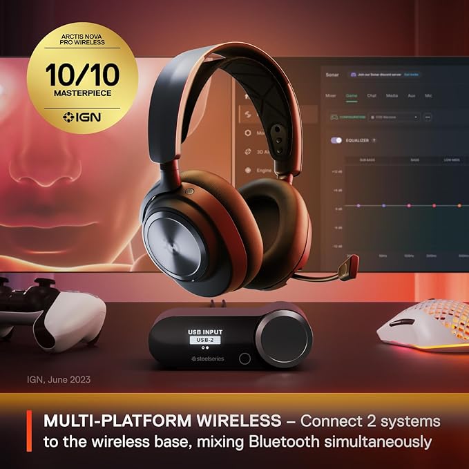 SteelSeries Arctis Nova Pro Wireless Multi-System Gaming Headset - Premium Hi-Fi Drivers - Active Noise Cancellation - Infinity Power System - ClearCast Gen 2 Mic - PC, PS5, PS4, Switch, Mobile