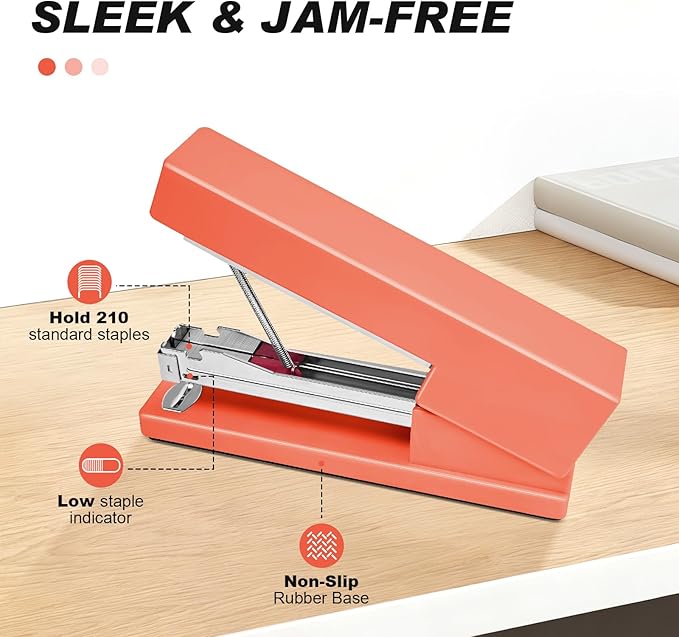 Office Desktop Stapler - 25 Sheet Capacity with 830 Staples and Staple Remover,Staplers for Desk,Non-Slip for School, Home, Orange