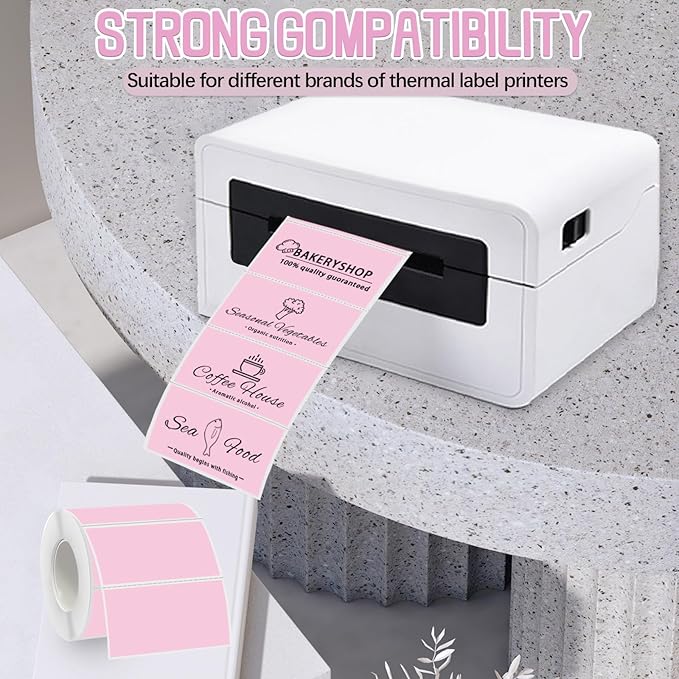 Starboling 2x1 Thermal Labels,Address Barcode Self-Adhesive Thermal Printer Stickers for Logo Design,Name/Price Tag,Address（Pink）