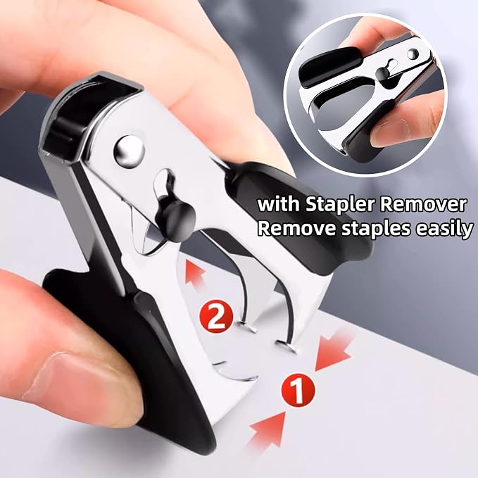 Long Reach Stapler,with 2000 Staples & Stapler Remover Full Strip，20-25 Sheet Capacity,with Built-in Ruler and Adjustable Locking Paper Guide, Silvery