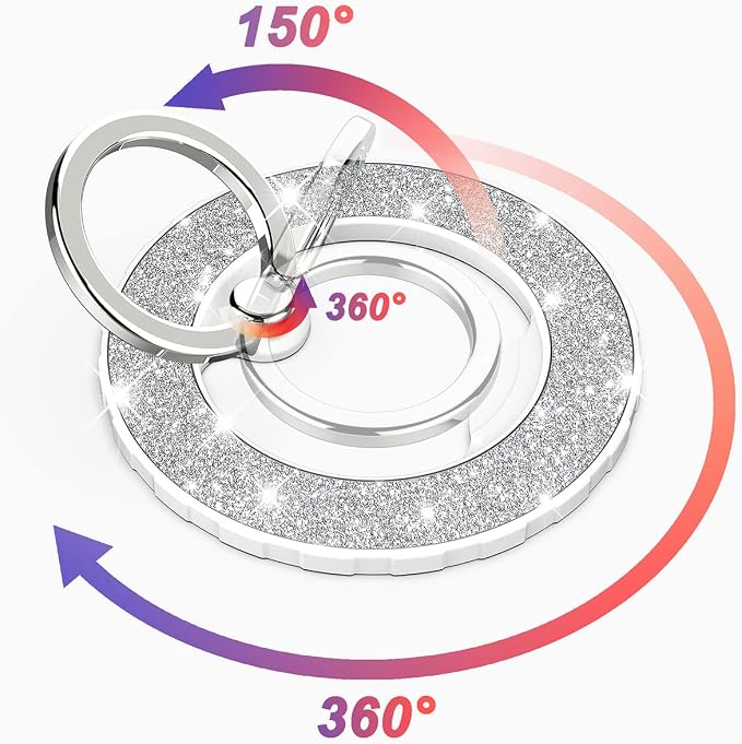 Magnetic Phone Ring Holder for MagSafe, Glitter Magnetic Grip Compatible with iPhone 17 16 15 14 13 12 Pro Max,Pro,Plus,Mini, Pixel 10 Series Mag Safe Accessories,Adjustable Kickstand,Silver