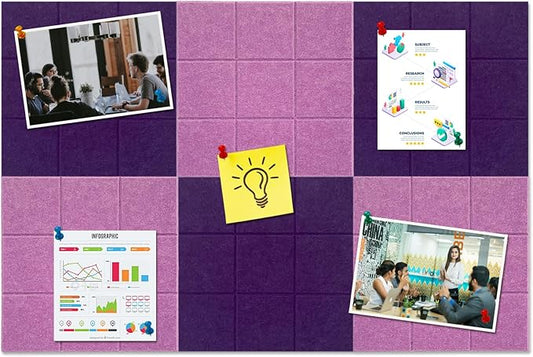 Large Square Felt Cork Board Tiles, Self Adhesive DIY Felt Bulletin Board with 35 Pushpins for Office School Home Wall Decor Stickers Memos (Purple & Light Purple)