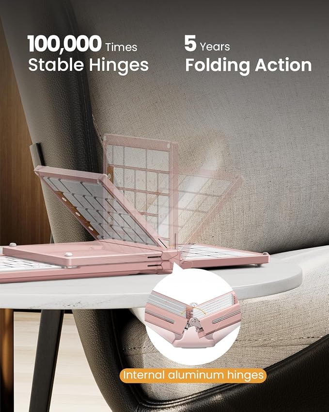 ProtoArc XKM01 Full-Size Foldable Keyboard Mouse Combo for Travel - Pink | 105-key keyboard, slim mouse, hard case and phone stand; 3-device Bluetooth & 2.4G switching, for travel office use