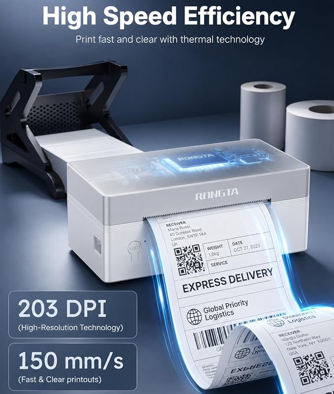 Rongta Bluetooth 4x6 Wireless Thermal Shipping Label Printer,White | Wireless Bluetooth Thermal Label Printer, Ideal for Shipping Labels for Package, Barcode Labels for Small Business