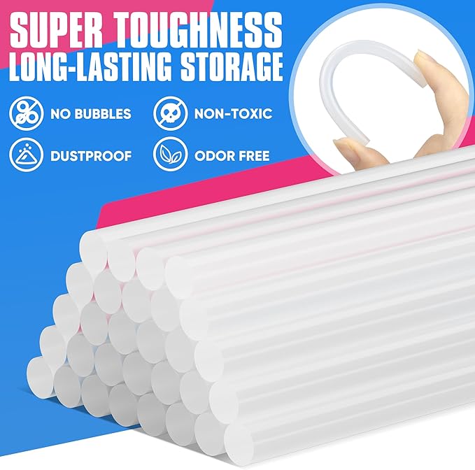 EZUVITA Full Size Hot Glue Sticks, 0.43” Dia x 8” Long, 100-Pack Clear Hot Melt Glue Gun Sticks for All-Temp Full Glue Guns, Multipurpose for DIY Art Craft General Repairs, Festival Decorations