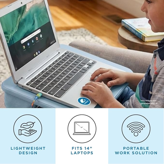LAPGEAR Compact Lap Desk – Sky Blue, Fits 14" Laptops | Microbead Cushion, Built-In Pencil Slot, Carry Handle, Fits Standard Letter-Size Paper (8.5" × 11")