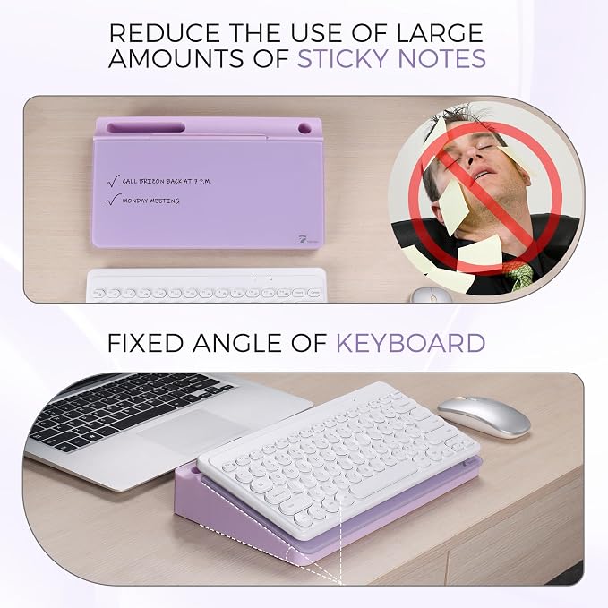 TOWON Compact Glass Desktop Whiteboard with Storage 12x7 in, Lavender | Aesthetic dry erase surface, 5 markers, eraser and holder included, for the office, home or school desk