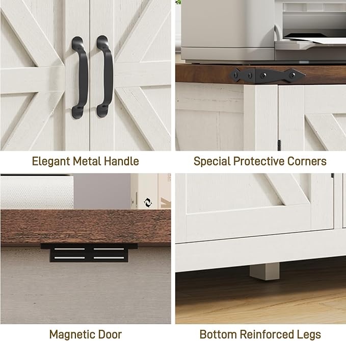 Farmhouse File Cabinet with Doors, Lateral Filing Cabinet, White and Brown | Filing Cabinet with 3 Drawers for Letter/A4 Size Hanging Files, Wooden Storage with Adjustable Shelves for Home Office
