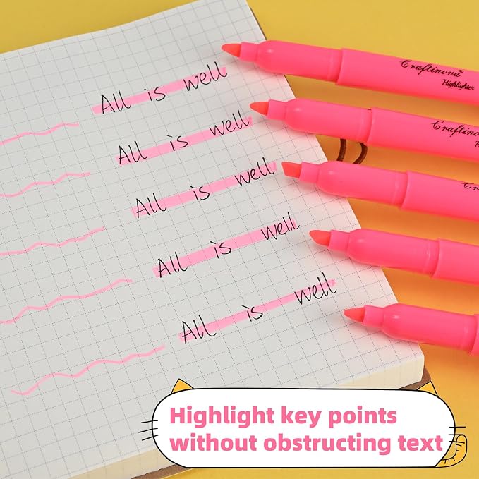 Pink Highlighter 18 Count, Chisel Tip Highlighters Bulk, Dry Quickly, Perfect for Students Adults Highlighting, Organizing, Coloring in Classroom, School, Office