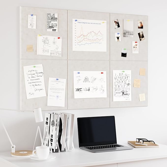 Large Cork Board for Wall, 36" x 24" Bulletin Board with Pushpins, 6 Panels Felt Tiles Tack Push Pin Board for Office, Light Tan