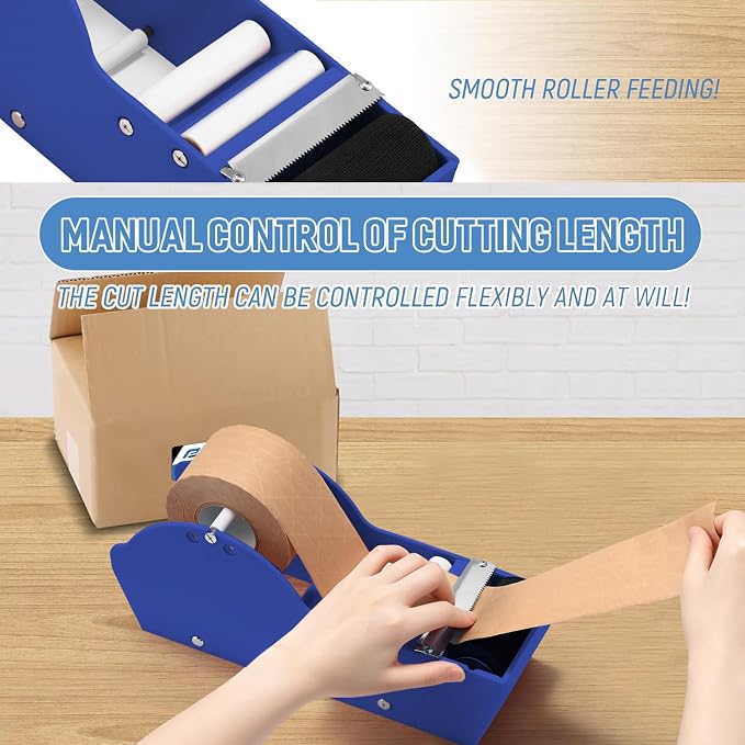 Water-Activated Tape Dispenser, Manual Kraft Gum Tape Dispenser, Blue | Width Adjustable 1.18-3.15",Upgraded Stainless Steel Safety Blades, Light Weight & Portable Packing Tape Dispenser Set