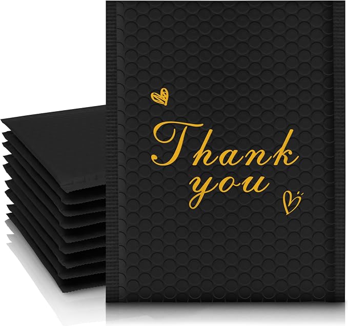 Thank You Bubble Mailers 8.5x12'' 25 Pack, Self Sealing Padded Envelopes, Strong Adhesion Bubble Envelopes, Waterproof Mailing Envelopes, Cushioning Shipping Envelopes - Black
