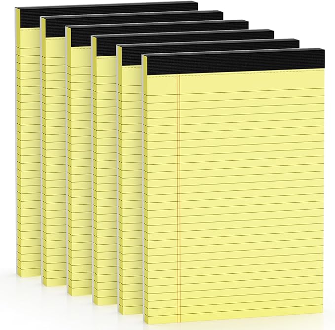 Legal Pads 8.5 x 11 inch Wide Ruled 6 Pack, Lined Note Pads Canary Yellow Paper 21lb, Yellow Notepad 30 Sheets Per Writing Pad, Double Sided Printed Perforated Notepads Ideal for Home, Office, School