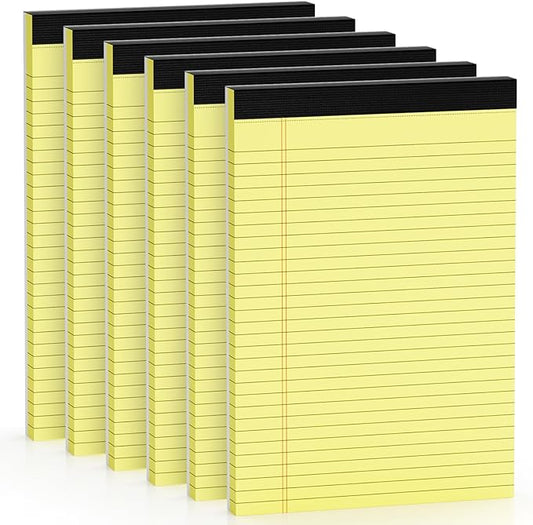 Legal Pads 8.5 x 11 inch Wide Ruled 6 Pack, Lined Note Pads Canary Yellow Paper 21lb, Yellow Notepad 30 Sheets Per Writing Pad, Double Sided Printed Perforated Notepads Ideal for Home, Office, School