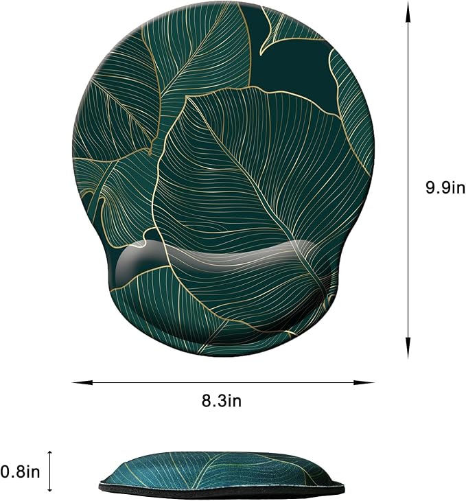 Mouse Pad with Wrist Support, Ergonomic Mouse Pad with Memory Foam Wrist Rest Cushion, Non-Slip Rubber Base Gaming Mice Pad for Home Office Computer Laptop, Green Leaves