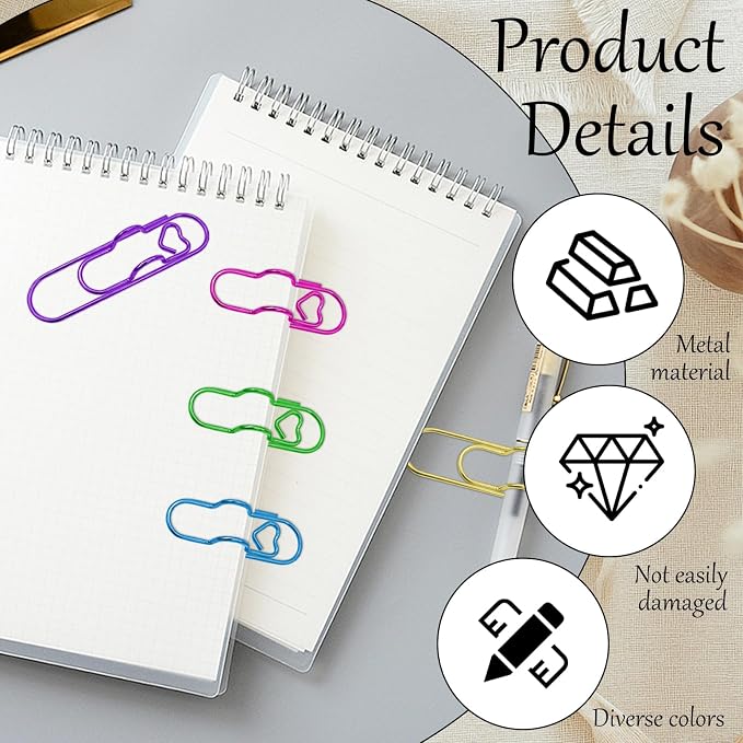 HINGTAI 20Pcs Colorful Metal Pen Clips, Paper Clip Pen Holder Supplies Cute Office Supplies Blue Rose Red Purple Green Rose Gold Gold for Notebook Papers Journal Book
