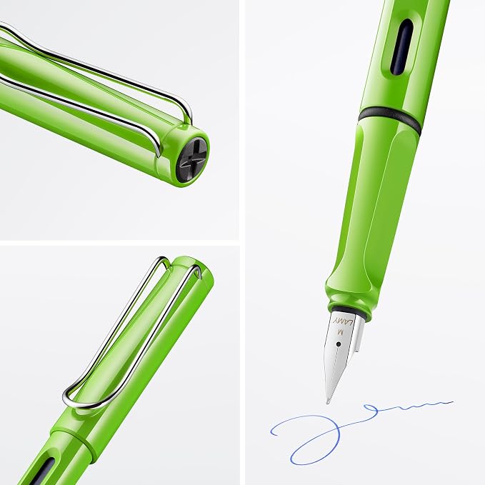 LAMY safari green - Fountain Pen with ergonomic grip & polished steel nib in size F - ideal for any Writing & Calligraphy - including LAMY T 10 blue cartridge - Right-Handed