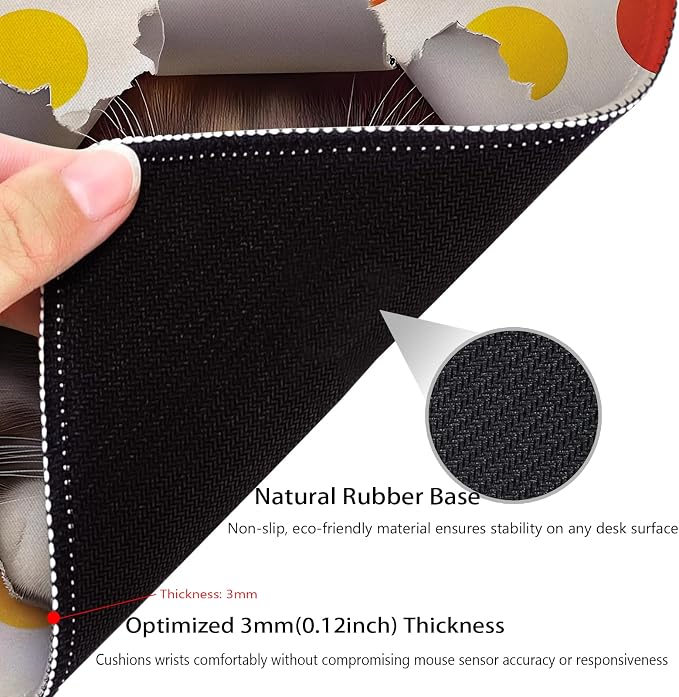 Naughty Cat Mouse Pad, Funny Kitty Peaking Through a Torn Desk Mat | Pet and Colorful Polka Dots Print Design, Cute Mousepad Stitched, Anti-Slip Base Smooth Surface, 9.5 x 7.9 Inch