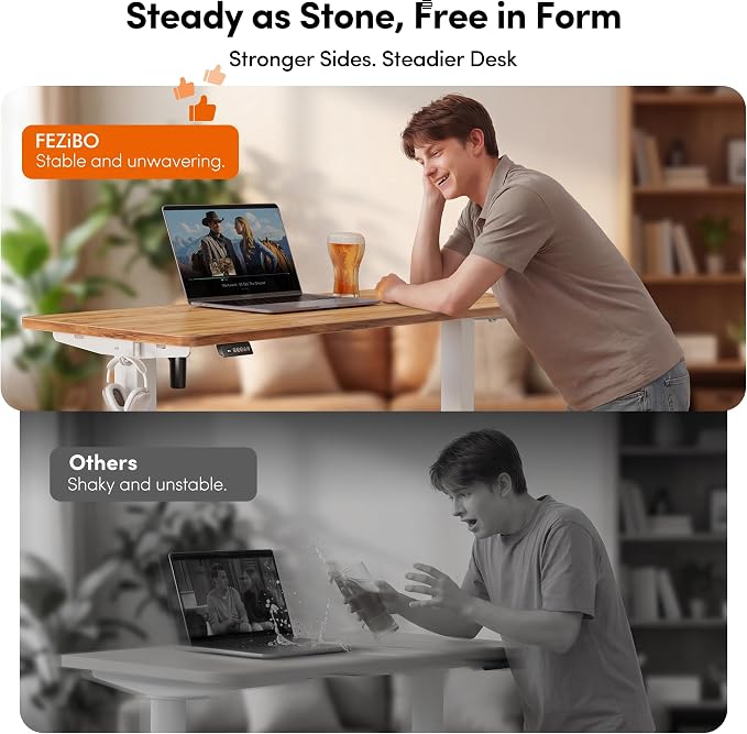 FEZIBO 40 x 24 Inchs Electric Standing Desk, Height Adjustable, Sit Stand Up, Computer Office Desk with Splice Board, White Frame/Light Rustic Top | Sit and Stand Up Adjustable Desk, Home Office Computer Desk with 3 Customizable Memory Presets
