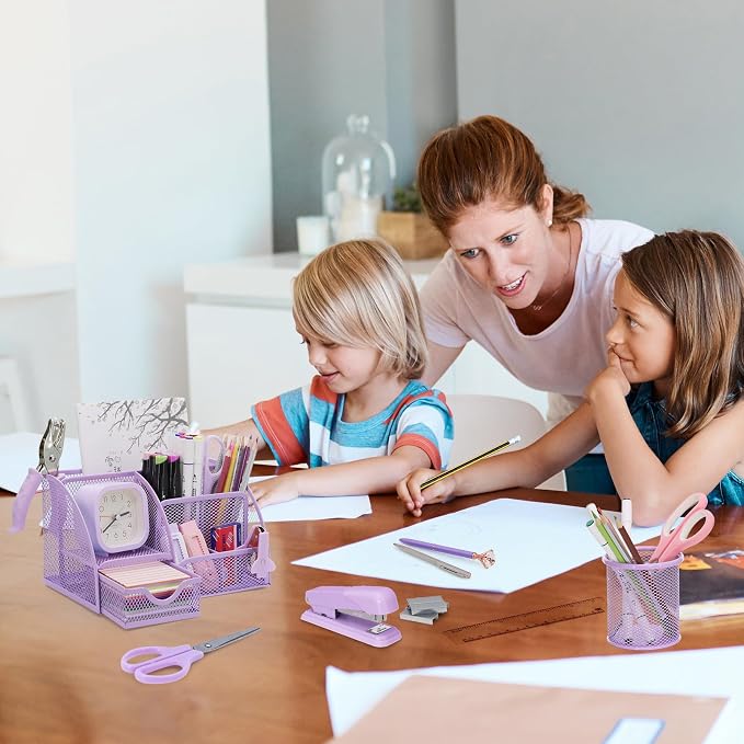 13-in-1 Office Desk Organizer Set for Back to School Supplies Accessories | Organizer Set with Stapler and Tape Dispenser, Pen Holder, Scissors, Ruler, Hole Punch, 2 Pens & More Desk Supplies