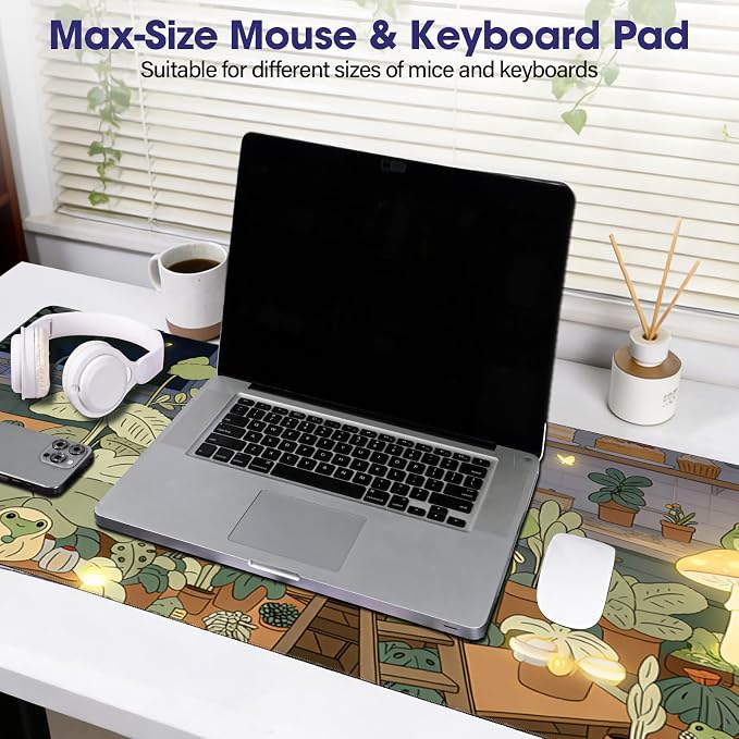 Professional Extended Gaming Mouse Pad - 31.5" x 15.7" Large Desk Mat with Stitched Edges, Waterproof Coating Non-Slip Rubber Base for Gamers Esports Pros Office Home, Frog02