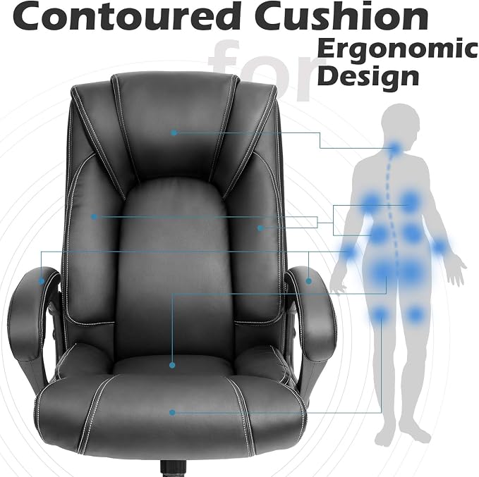 OUTFINE Office Chair Executive Office Chair Desk Chair Computer Chair with 5-Year hydrolysis-Resistant Leather Spring Cushion Ergonomic Support Tilting Function Upholstered in Bonded Leather Black | Spring cushion comfort, 5-year leather. BIFMA sturdy,...