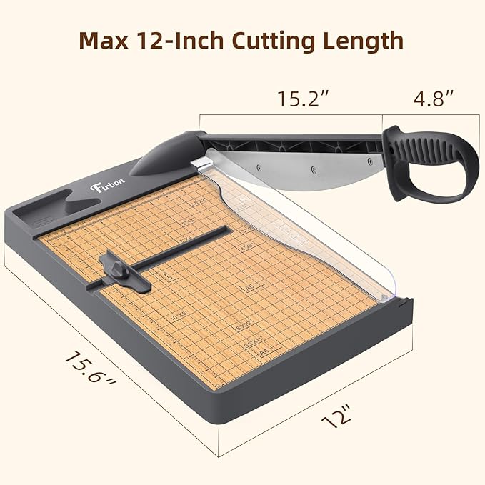 Firbon 12-Inch Wood Base Guillotine Paper Cutter, Heavy Duty 30-Sheet Capacity Precision Paper Trimmer for Cardstock, Photos, A4 Paper, Office & Classroom
