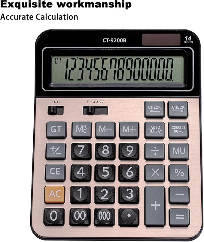 Large Computer Electronic Calculator Counter Solar & Battery Power 14 Digit Display Multi-Functional Big Button for Business Office School Calculating (HY-9200B)