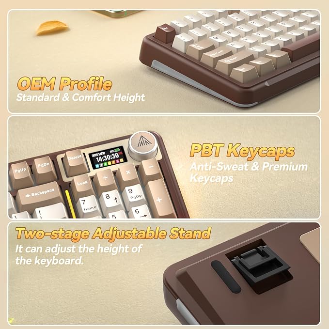 SOLAKAKA A99 Pro Mechanical Keyboard with LCD Screen & Metal Knob, Wireless Gaming Keyboard with BT5.0/2.4GHz/USB-C, Hot Swappable Creamy Keyboard, Gasket Structure, RGB Backlit, for Win/Mac