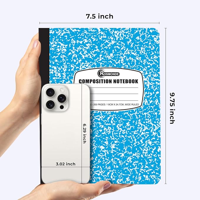50 Pack Composition Notebooks Bulk Wide Ruled, Bulk Notebook | Bulk Marble Composition Notebook, 200 Pages (100 Sheets), 9-3/4 x 7-1/2, Hard Cover, Bulk Notebooks for Office & School