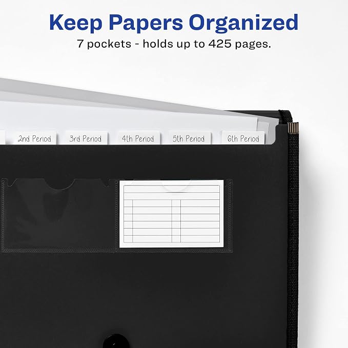 Avery Expanding File Folder Organizer, 7-Pocket Accordion File Organizer, Black, Holds 425 Letter/A4-Size Sheets (73550) (Pack of 8)