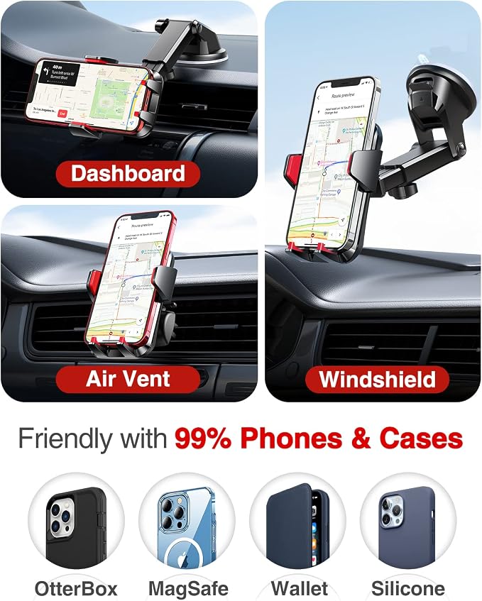 VANMASS 【85+LBS Strongest Suction & Military-Grade Ultimate Car Phone Mount | 【Patent & Safety Certs】 Cell Phone Holder for Dash Windshield Vent for iPhone 17 Pro Max Automobile Interior Sets,Red