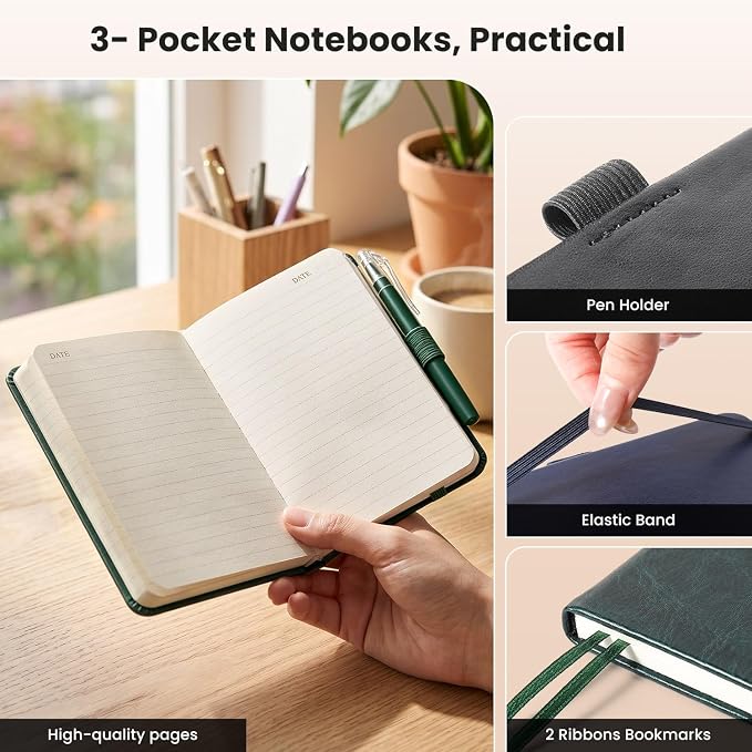 AISBUGUR Small Notebook Journal - 3 Pack Total 480 Pages - Pocket Notebooks with Pens for Work - 3.7" x 5.7" A6 Notebook - Hardcover Mini Notebooks