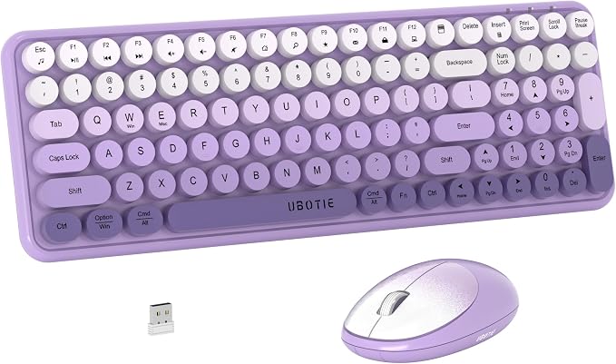 UBOTIE Wireless Keyboards and Mouse Combo (Purple Gradient) | Colorful Gradient Rainbow Color Retro Typewriter Flexible Keyboard, 2.4GHz Connection and Optical Mouse for PC Wins Mac