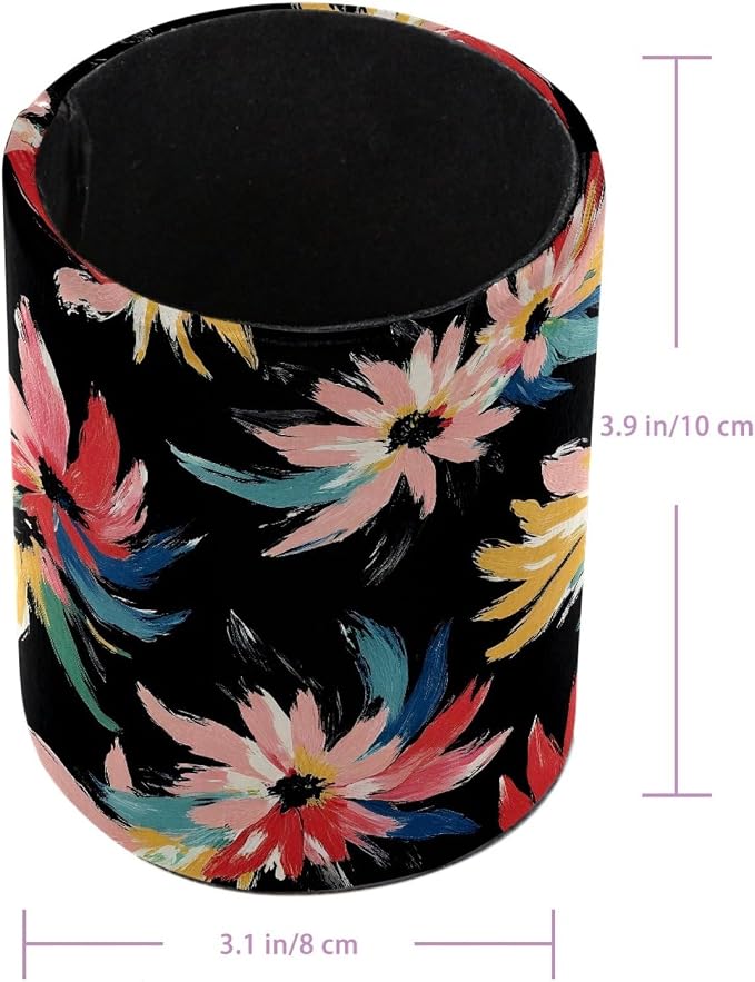 Leather Pen Holder for Desk, Multicolor Floral Pencil Cup Pen Organizer Makeup Brush Holder for Office Home Kids Countertop Desk Accessory Storage