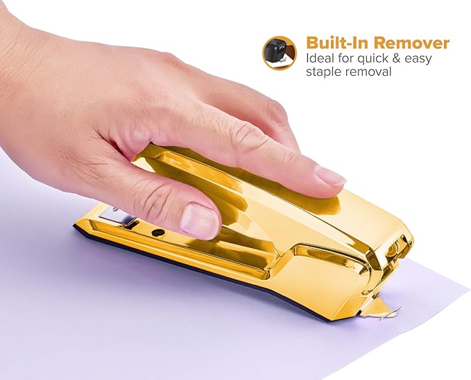 Bostitch Office Ascend 3 in 1 Stapler Integrated Remover & Staple Storage, 420 Staples Included, 20 Sheet Capacity, Lightweight, Gold Chrome