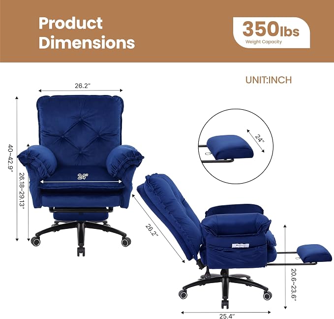 Criss Cross Office Chair with Flip Arms & Footrest, Comfy Desk Chair,Blue | Cross Legged Office Chair, Wide Seat Reclining Desk Chair with Wheels, Vanity Chair with Pocket Spring Seat and Side Pockets
