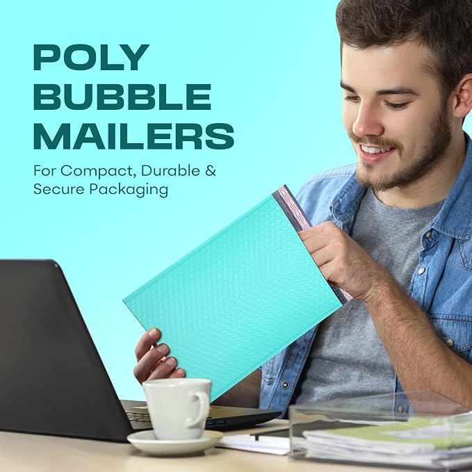 Teal Bubble Mailers 8.5x12, Self Seal Poly Padded Envelopes #2, 200 Pack | Fits 8.5x11 Documents & Photos,No Tape Needed,Cushioned Protection,Water-Resistant Poly,Bulk Pack for Small Business